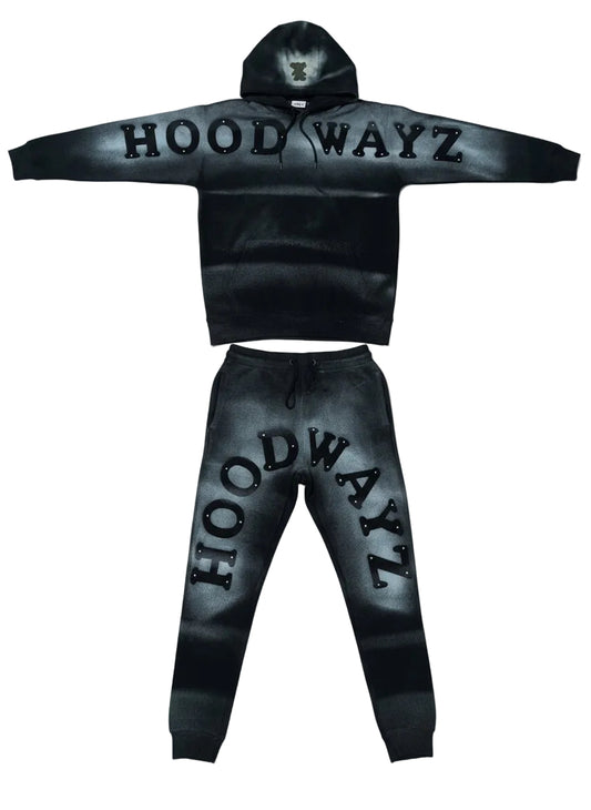 ASHY BLACK HOODIE SET